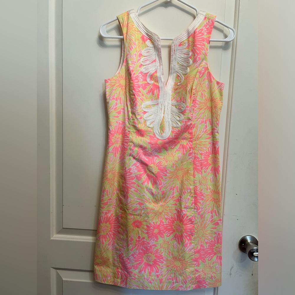 Lilly Pulitzer Janice Shift Dress Resort White Sun Kissed Size 4 Pink Yellow
